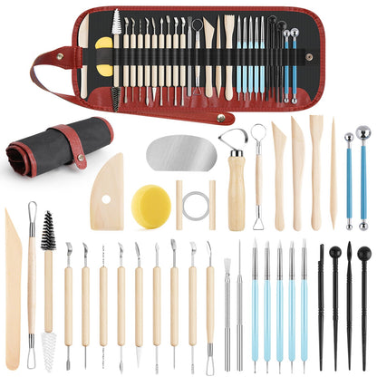 UUSYCUN 36PCS Pottery & Clay Sculpting Tools, Ceramics Polymer Tools Set, Clay Modeling Tools with Case for Air Dry Clay, Carving, Molding, Pottery Wheel, Crafting Supplies, Pros, Beginners, Adults