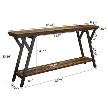 Tribesigns 70.9-Inch Narrow Long Entryway Console Table, Industrial Sofa Table Behind Couch with 2-Tier Storage Shelf for Hallway, Living Room, Entrance, Foyer, Rustic Brown