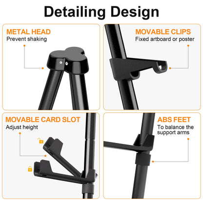 Nicpro Folding Easels for Display, 3 Pack 63 Inch Metal Floor Easel Stand Tripod Black Portable for Artist Poster Wedding with Carry Bag