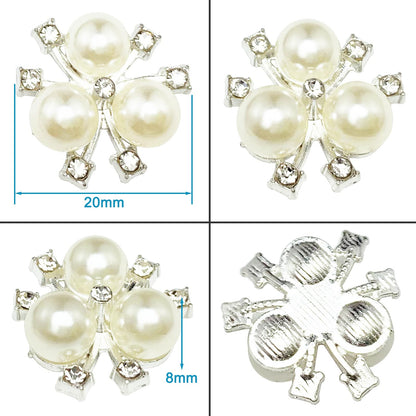 BETITETO 50Pcs Pearl Rhinestone Charms Buttons Embellishments Bulk Flatback for Shoe Decoration Jewelry Making Clothes Brooch Headbands and Wedding Flower Bouquet Crafts DIY (#1 Silver Alloy)