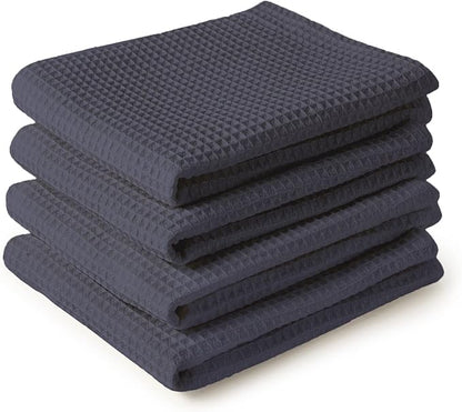 Encasa XO Kitchen Dish Towels Set | Grey | Waffle Weave and Flat Hand Tea Towel