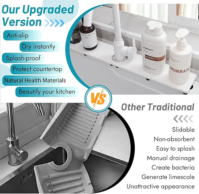 Fast Drying Faucet Mat for Kitchen Sink, Water Absorbent Diatomite Stone Sink