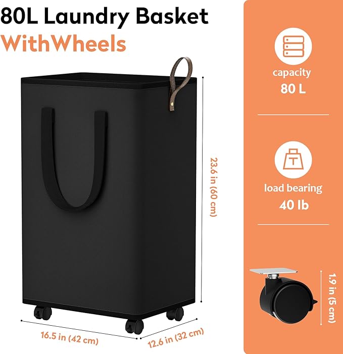 Laundry Basket with Wheels, Collapsible Laundry Baskets, Laundry Hamper with