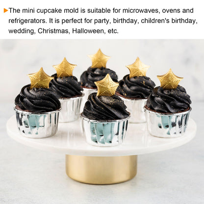 HARFINGTON Champagne Gold Cupcake Cups, 100pcs Aluminum Foil 3.5oz Standard Cupcake Liners Cupcake Baking Cups for Birthday Party Supplies Weddings Decorations