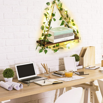 Amyhill 3 Set Artificial Ivy LED Floating Plant Shelves Wood Hanging Dorm Wall Decor Leaves and Light Strip Hanging Shelves for Bedroom Living Room Nature Wall Decoration