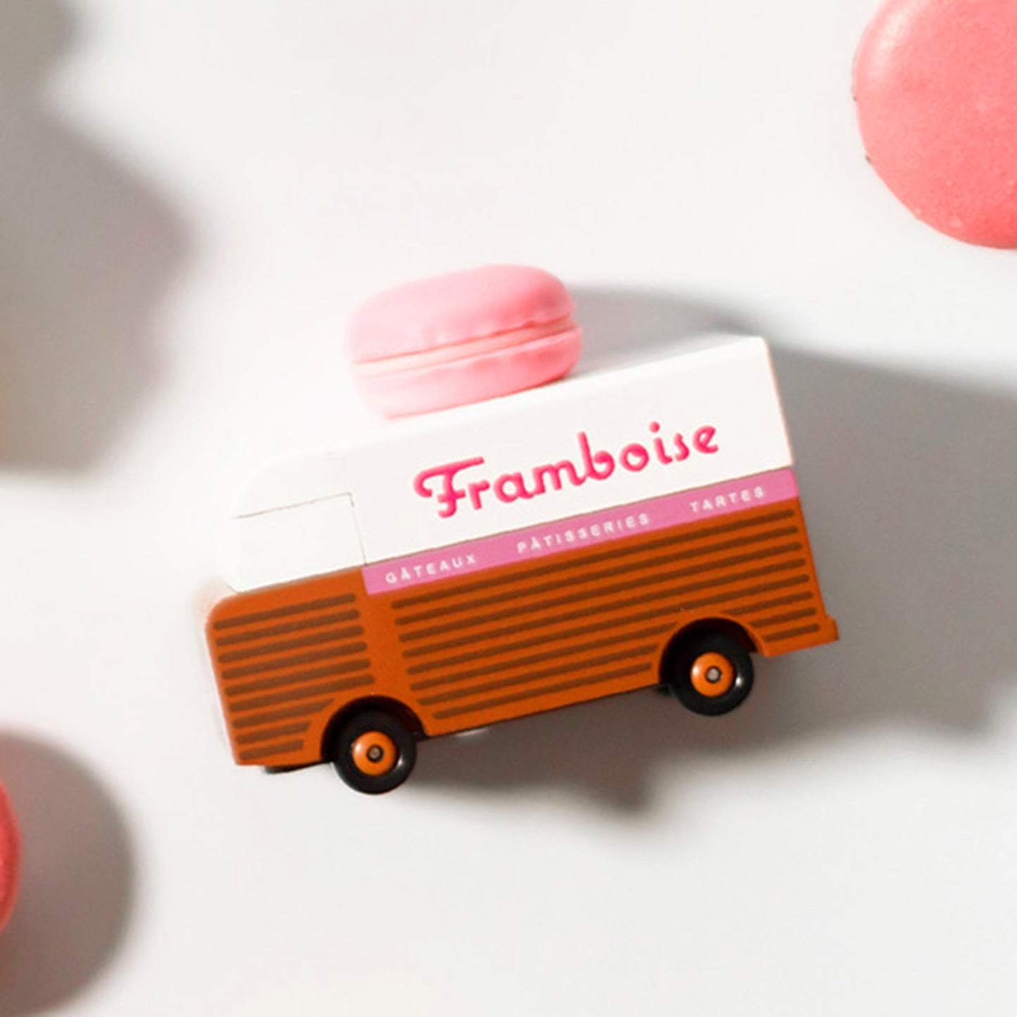 CANDYCAR® Wooden Food Truck Collection - Framboise Macaron Van, Premium Handcrafted Beech Wood Toy Car