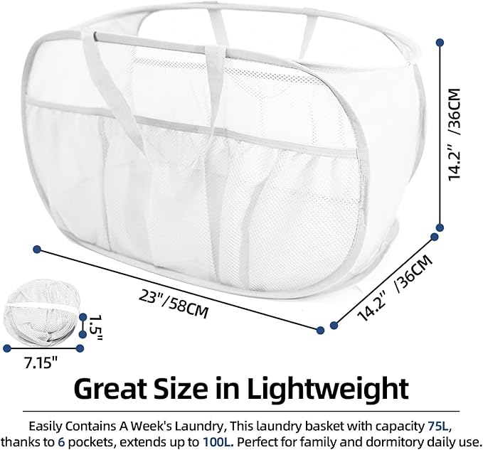 2 Pack Collapsible Laundry Baskets, Upgrade Pop Up Laundry Hamper
