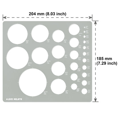 Aleks Melnyk No.200 Metal Circle Template Metric, Circle Tracers for Drawing, Ruler, Template for Drafting, Round Stencil, Architect Tool, Stencil Painting