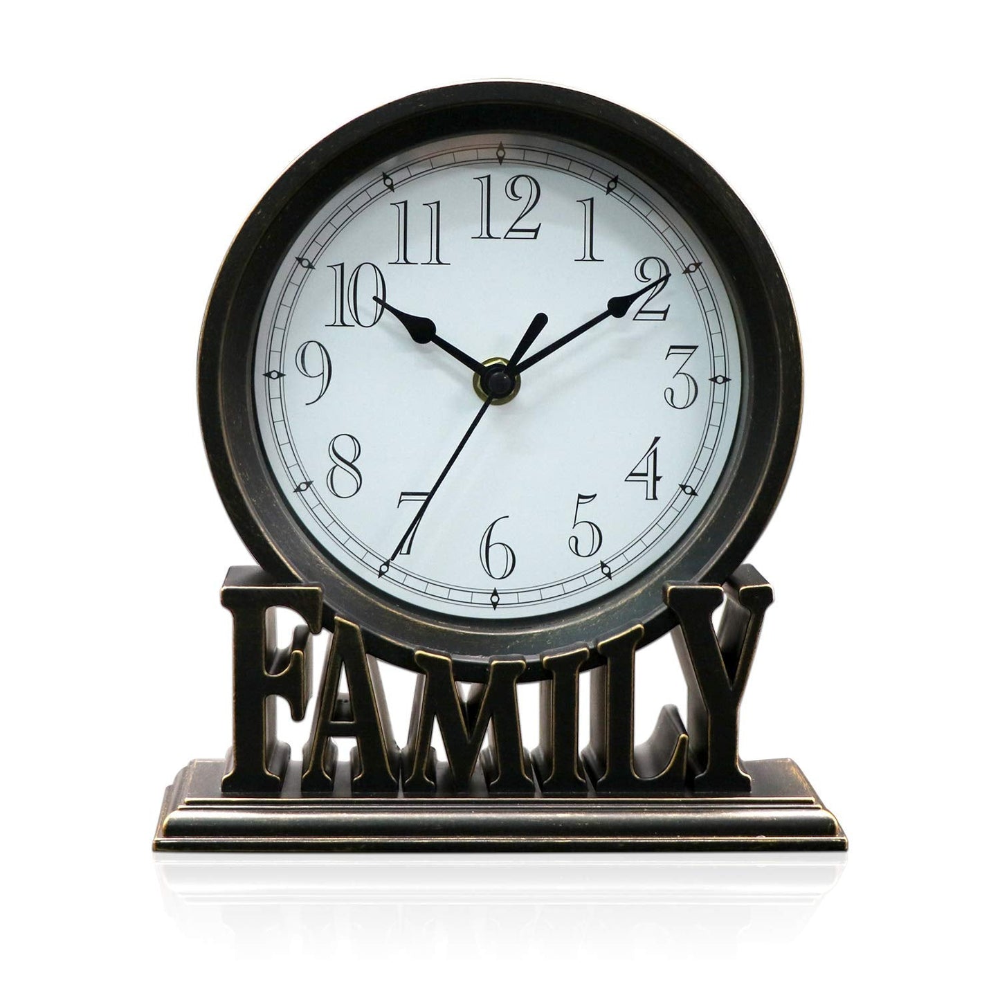 clumsy pets 6.5 Inches Table Clock, Vintage Non-Ticking Family Mantel Desk Clock Battery Operated with Quartz Movement HD Glass for Kids Bedroom Living Room Office (Antique Black)