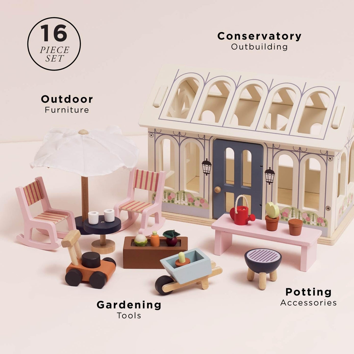 Le Toy Van Wooden Dolls House Conservatory Extension – FSC® 100% Certified Sustainable Add-On – Plastic-Free Furniture Accessory for Kids