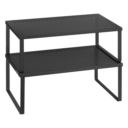 SONGMICS Spice Racks, Set of 2 Metal Cabinet Shelf Organizers, Countertop Organizers, Shelf Risers, Stackable, Expandable, Silver UKCS01SV