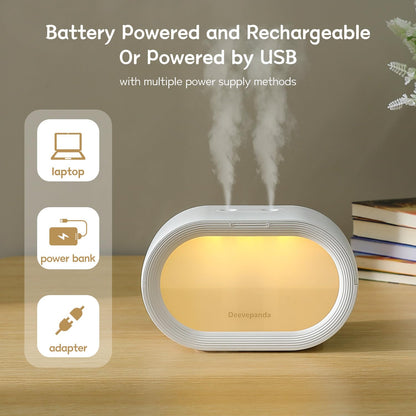 Deevepanda Small Dual Cool Mist Humidifier for Bedroom, 500ml Mini Plant Humidifier Indoor, Rechargeable Battery Powered Portable Desk Baby Humidifier for Kids Room Home Baby Nursery, Office, White