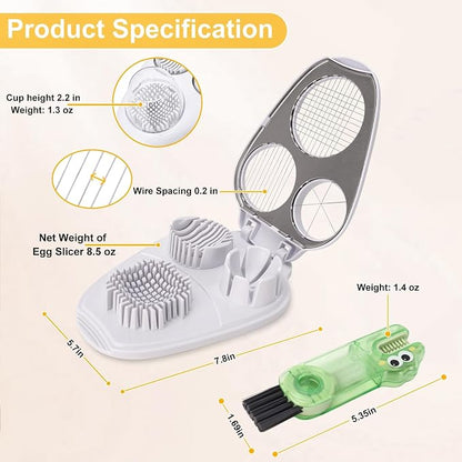 3-in-1 Egg Slicer for Hard Boiled Eggs& Egg Cutter, 304 Stainless Steel Cutting Wire, Heavy Duty Chopper & Dicer with Removable Catch Container –Multipurpose tool, Slices, Wedges, and Dices