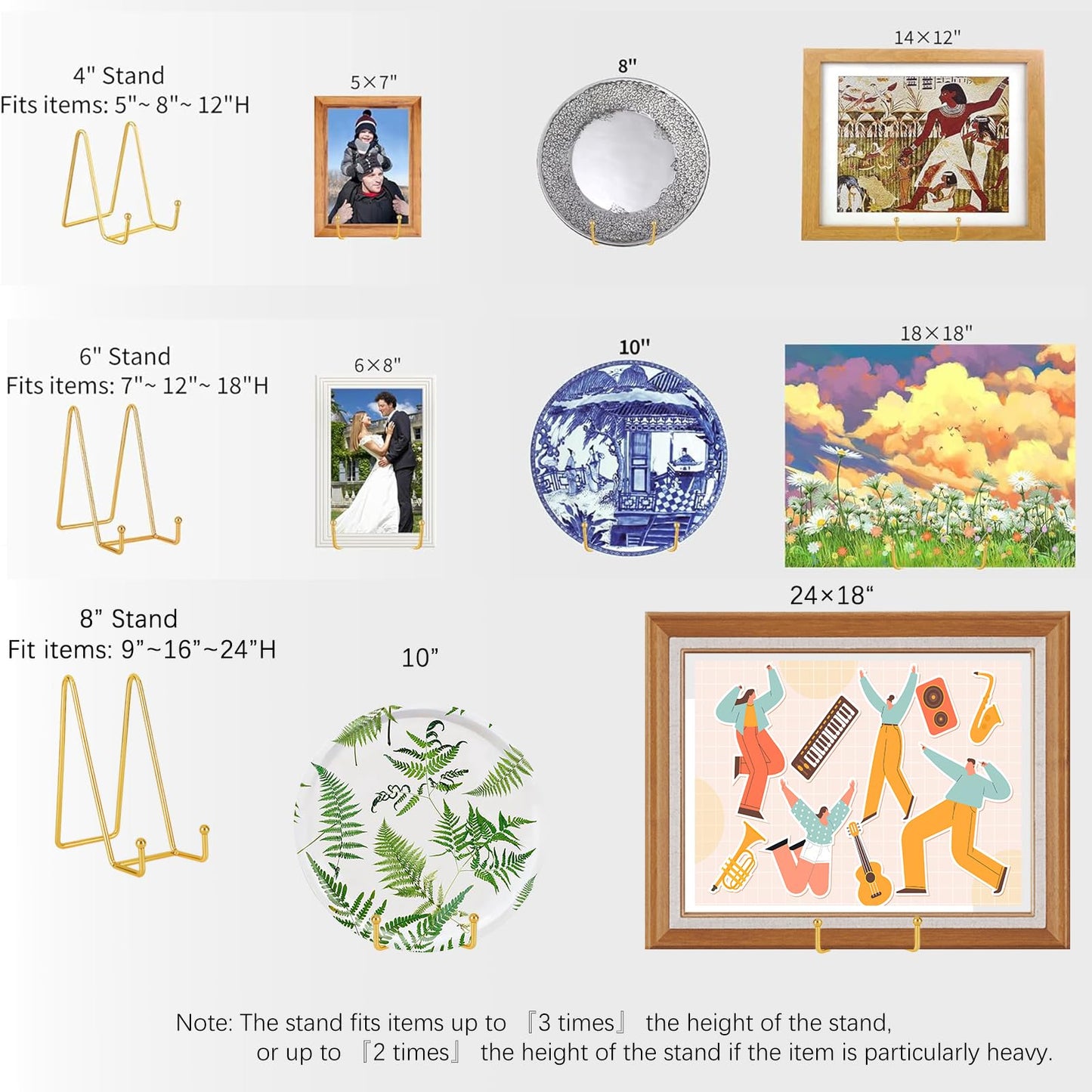 IBosins 5 Pack 8 Inch Plate Holder Display Stands, Large Metal Gold Frame Stand for Picture, Book, Photo Easel, Creation, Collectibles