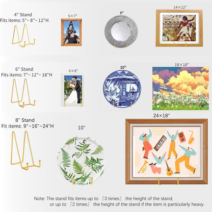 IBosins 5 Pack 8 Inch Plate Holder Display Stands, Large Metal Gold Frame Stand for Picture, Book, Photo Easel, Creation, Collectibles