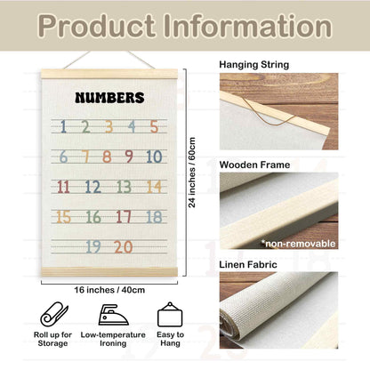 TLESKE Boho Classroom Numbers Chart 1-20 Poster Hanger Frame, Homeschool Hanging Wall Art Decor for Toddler Kids Room Nursery Playroom, Preschool Prek Learning Educational Poster Print Banner, 12x16