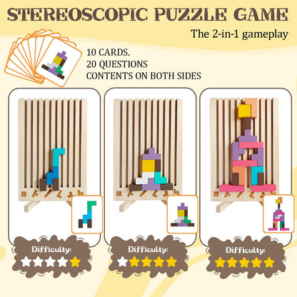 Wooden Stacking Puzzle Toy, 3D Russian Block Puzzle Jigsaw Puzzle, Stress Montessori Toy for Boys and Girls Board Game Educational Toys for Toddlers Brain Teasers for Toddlers 3-6 Years
