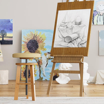 Trironsun Adjustable Height Bamboo Drafting Stool with Canvas Padded Seat 19"–26" Swivel Drafting Chair for Drawing, Painting, Office, Kitchen, or Home Studio Natural Finish