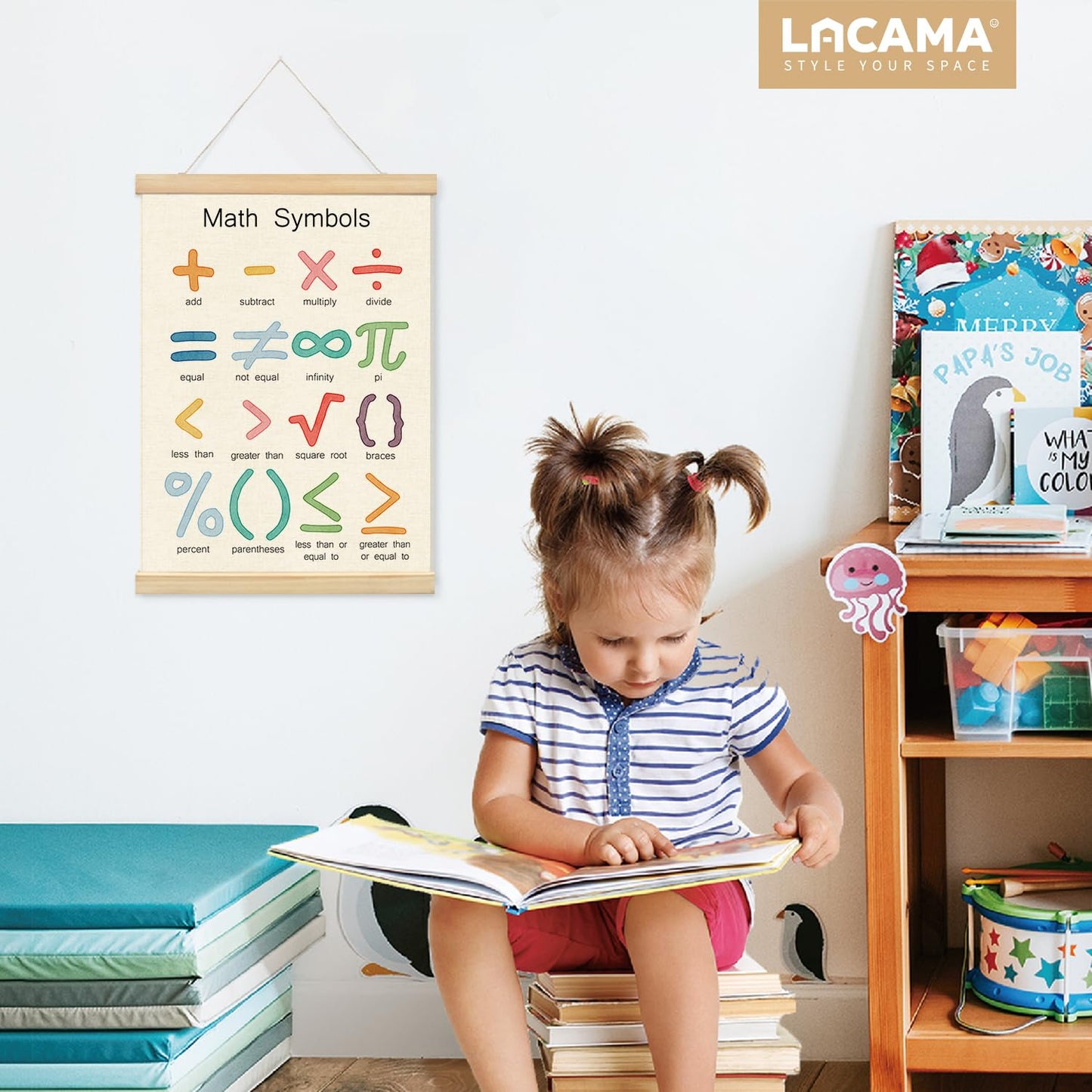 Lacama Homeschool Decor, Math Symbols Poster Hanger Frame for Classroom, Preschool Educational Posters Montessori Classroom Decor Nursery Homeschool