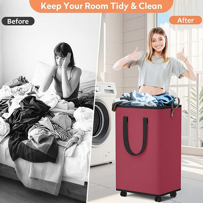 Laundry Basket with Wheels, Collapsible Laundry Baskets, Laundry Hamper with