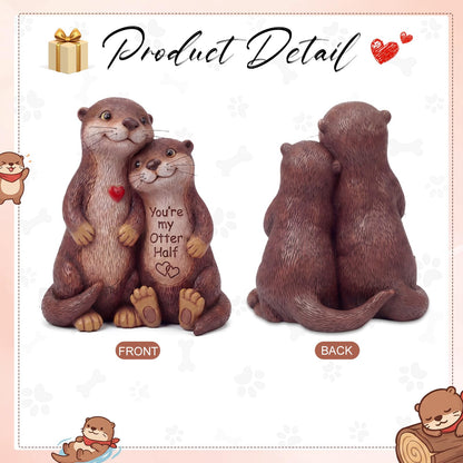 RattanView Love Otter Couple Figurine Anniversary Wedding Gift for Women Men Cute Animal Resin Statue I Love You Birthday Gift for Girlfriend Wife Husband Partner Romantic Sculpture Home Decor
