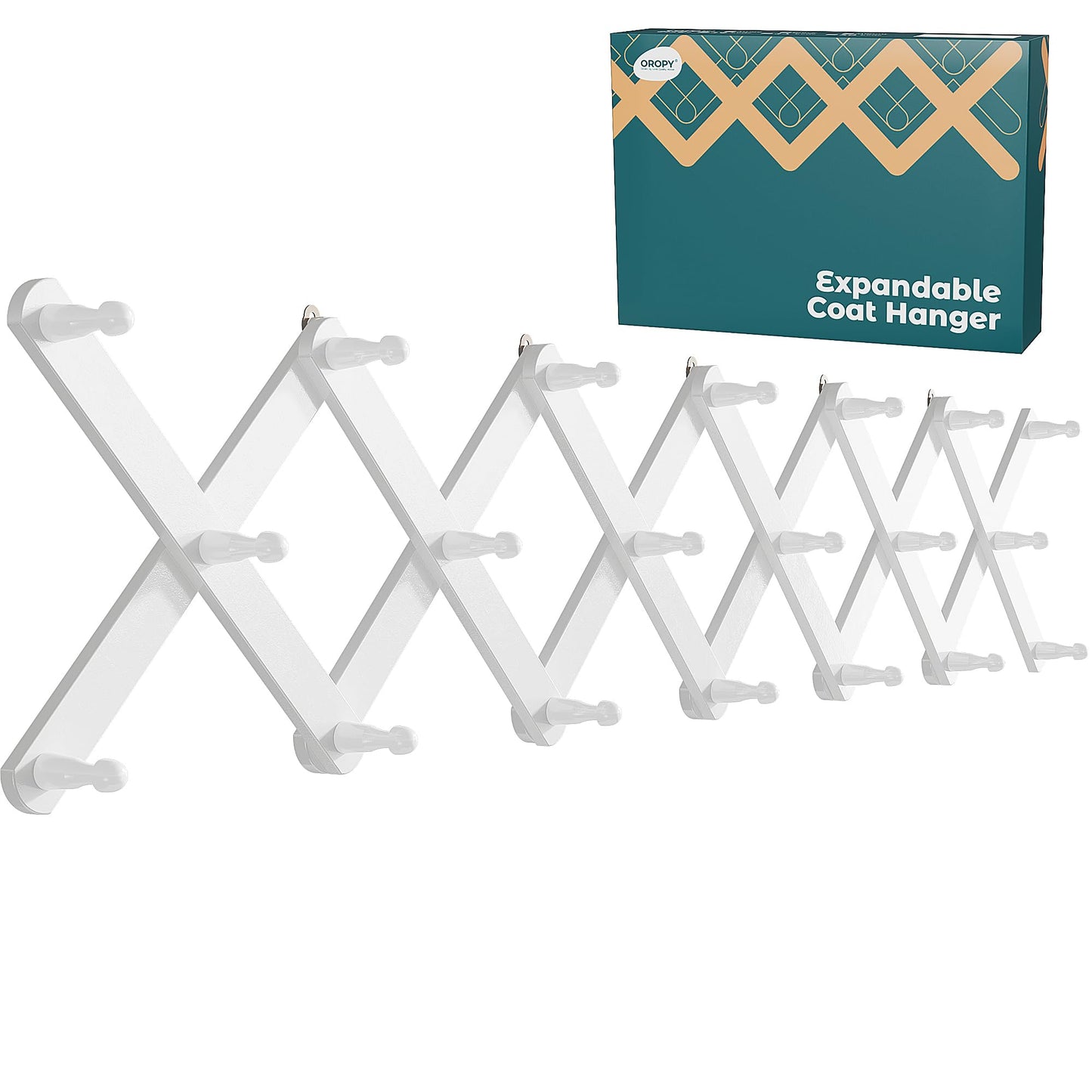 OROPY Accordion Wall Hanger with 20 Pegs, Expandable Wooden Coat & Hat Rack