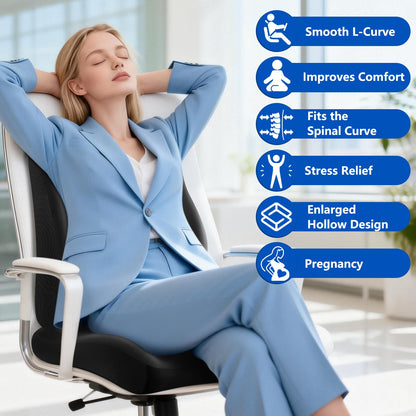 JIPORIER Lumbar Support Pillow for Office Chair,Seat Cushion with Back Support,Office Chair Cushion for Tailbone Pain,Sciatica and Hemorrhoid Relief (Black)