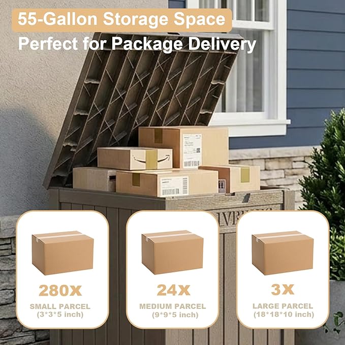 PatioZen Package Delivery Box 55 Gallon with Lockable Secure,Outdoor Package Drop Container Waterproof for Porch Patio and Curbside(Grey)