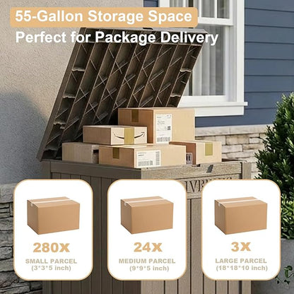 PatioZen Package Delivery Box 55 Gallon with Lockable Secure,Outdoor Package Drop Container Waterproof for Porch Patio and Curbside(Grey)