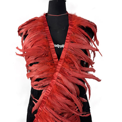 2 Yards 8-10" Rooster Hackle Feather Fringe Trim, Sewing Craft Feather for DIY Decorations-Red