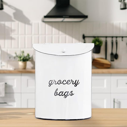 AuldHome Design Rustic Grocery Bag Holder; Wall-Mounted Vintage Enamelware