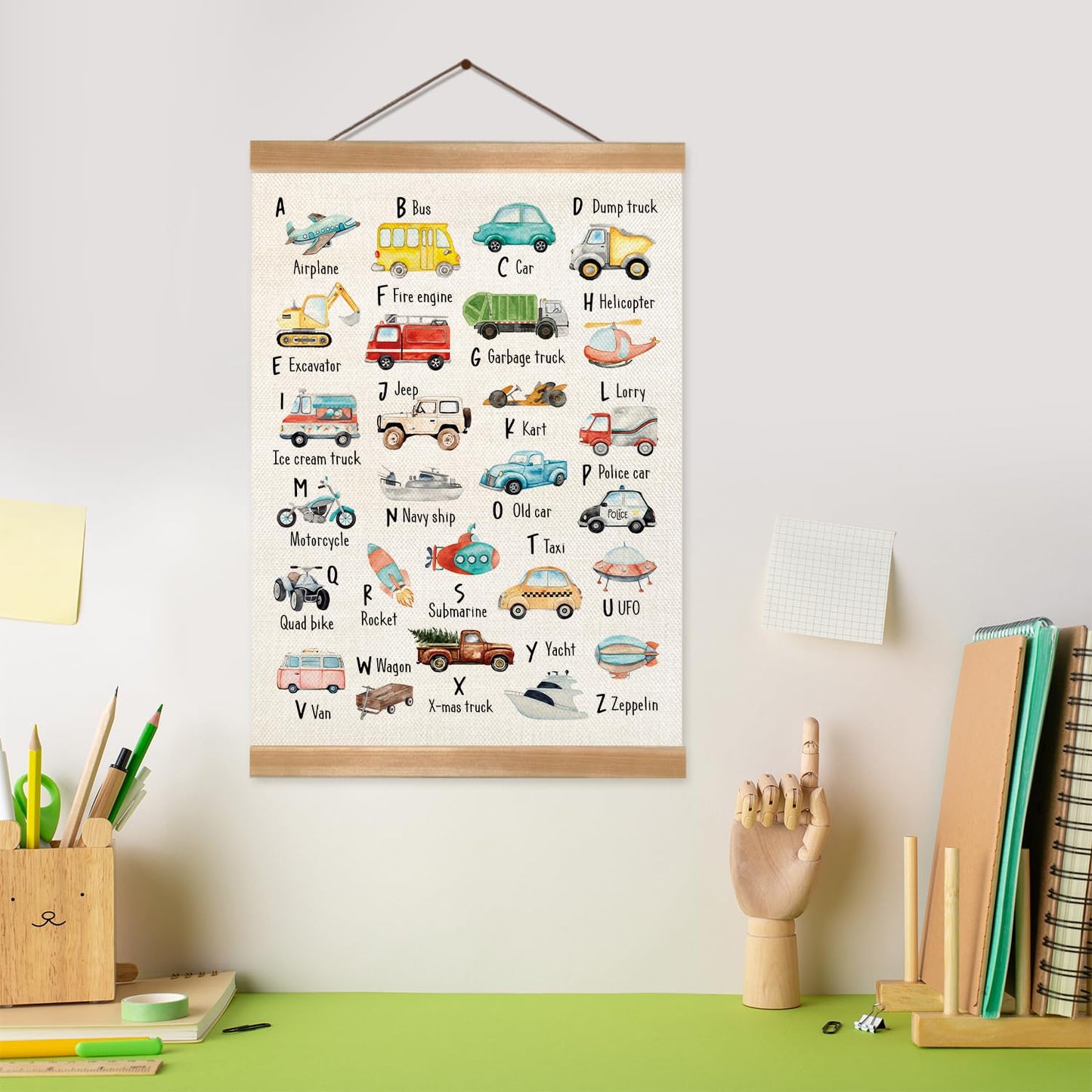 Car Alphabet Learning Poster Set of 1, Children's Room Wall Art, ABC Banner Poster, Letter Banner Wall Hanging Decor for Toddler Room Playroom Nursery Wall Classroom Decor 12x16inch(Car alphabet)