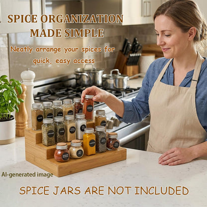 Ama Poem Bamboo 3-Tier Step Spice Organizer 2 Pack, Space-Saving Countertop Spice Rack for Kitchen Cabinet & Pantry, No-Assembly Needed Seasoning Storage Holder Fitting Jars, Bottles & Cans