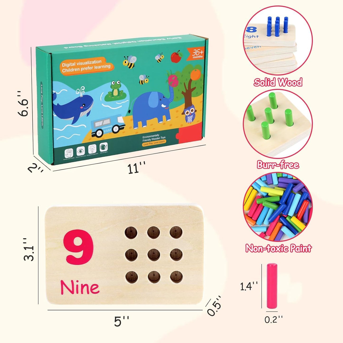Gserin Wooden Counting Numbers Peg Board for Kids, Montessori Math Toy for Toddlers, Math Manipulatives Preschool Early Learning Educational Materials for Kids 3 4 5 6 7