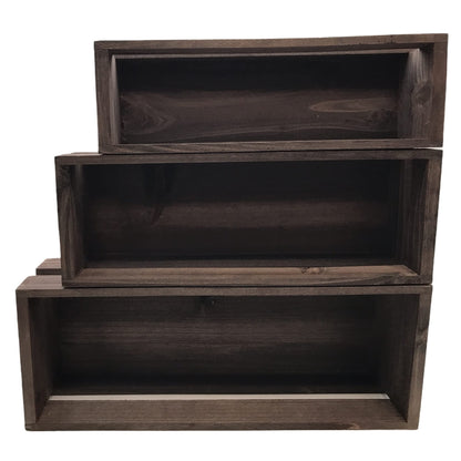 3 Pack Wood Craft Crate Caddy Set | Nesting, wood crates for display, wooden boxes for crafts, decorative wooden crate, Wood box storage crate, centerpieces for Home, bathroom and much more (Brown)