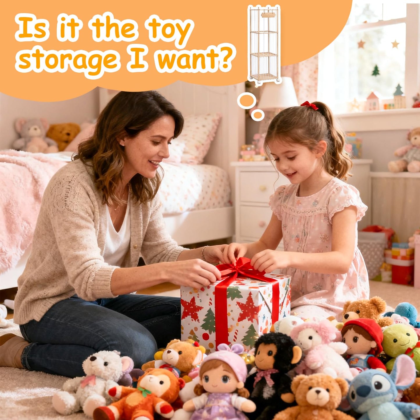 Stuffed Animal Storage - Wooden Large Organizer Holder for Kids' Room and Playroom - Plush Zoo Animals Holder with Elastic Cords & Brake Wheel for Toddler Bedroom Toy Stuff Organization