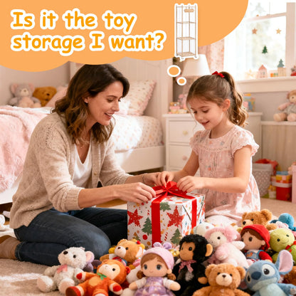 Stuffed Animal Storage - Wooden Large Organizer Holder for Kids' Room and Playroom - Plush Zoo Animals Holder with Elastic Cords & Brake Wheel for Toddler Bedroom Toy Stuff Organization