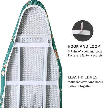 Ironing Board Cover and Pad Standard Size 15" x 54", 3 Pairs of Hook and Loop