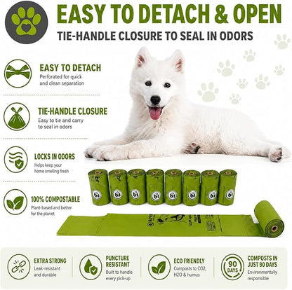 100% Compostable Handle-Tie Doggy Poop Bags (240 Bags) 16 Refill Rolls Plant-Based Cornstarch ASTM D6400 & EN 13432 Compliant HOME Certiified Compostabel Pet Dog Waste Bags (240 ct.)