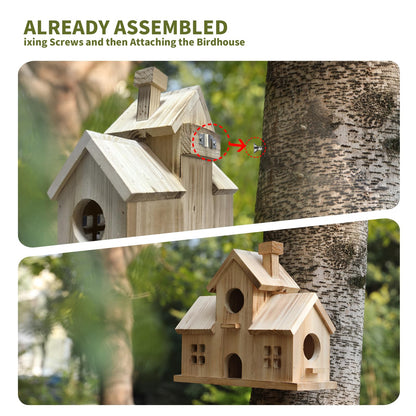 Bird House,Large Bird Houses for Outside,Hummingbird House,Bluebird Finch Wooden Hanging Birdhouse for Garden Wooden