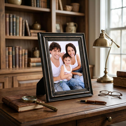 Bamber Wood 8x10 Picture Frames Set Black Rustic Wooden Vintage Retro Photo Frame for Wall and Tabletop Wedding Family, Pack of 3
