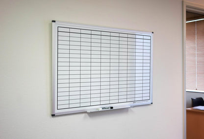 Creative Safety Supply Magnetic Grid Dry Erase Whiteboard – Wall Mounted with Aluminum Frame & Marker Tray – Easy Erase Planning Board for Office, Warehouse & Project Management 36" x 24"
