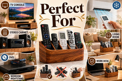Handcrafted Wooden Remote Control Holder Organizer Stand For Bedside Table Desk Recliner Couch Remotes Handy Space Saving Home Media Organizer Remote Caddy Rack For TV Housewarming Gift Idea