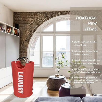 DOKEHOM 90L Large Laundry Basket, Collapsible Laundry Bag, Freestanding Tall