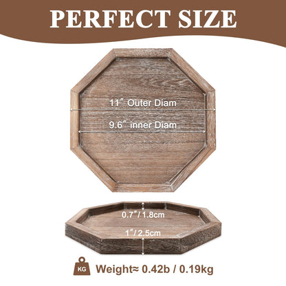 Rustic Candle Holder Plate Boho Wooden Decorative Trays for Coffee Table Farmhouse Kitchen Counter Home Decor Living Room Small Wood Serving Tray for Dining Table Centerpiece Bathroom Vanity Trays