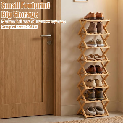 Magnitt Shoe Racks, Foldable Shoes Organizer Free Standing Shelf for Entryway, Closet, Bedroom, Hallway, | Natural | Functional | Multifunctional Shoe Rack (Seven Layers of Primary Colors)