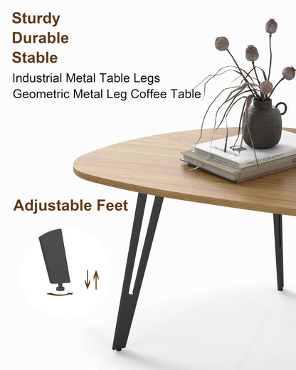 Manora Modern Mid Century Coffee Table, Oval Triangle Wood Center Table with Sturdy Metal Legs, Stylish Living Room Accent Table for Small Spaces