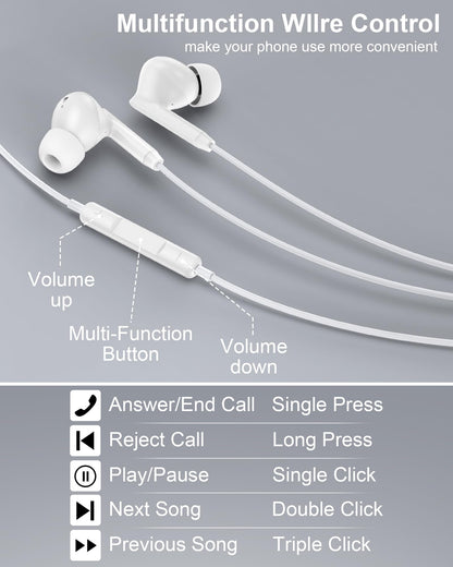 iPhone 17e 17 16 USB C Wired Headphones with Microphone, Noise Cancelling Earbuds USBC for iPhone 16e Pro Max 15 Plus, Samsung Galaxy Bud Ultra Apple Wired Ear Buds in-Ear Type C Plug Earphones Mic