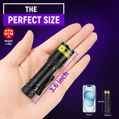 DARKDAWN UV Flashlight 395nm Black Light Mini USB Rechargeable Ultraviolet LED Blacklight Woods Lamp Powerful Fluorescent Portable Detector for Pet Urine Stains, Scorpions, Resin Curing