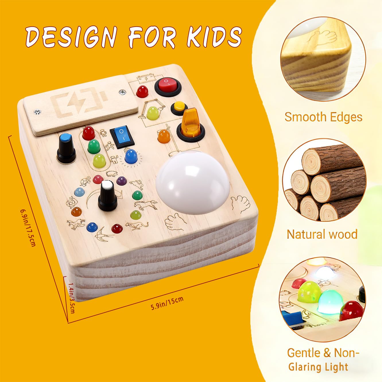 IRUPEN Montessori Busy Board for Toddlers 1-3 Year Old, Sensory Activity Toys for Baby Aged 1 2 3 Years Old with LED Light Switches, Wooden Travel Toys for Boys Girls Gift (Tap Light Busy Board)